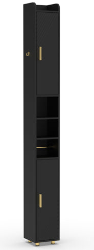 LIVSK Hoge Badkamerkast - Verstelbare Planken - 2 Deuren - Ruimtebesparend - 20 x 20 x 179 cm - Zwart