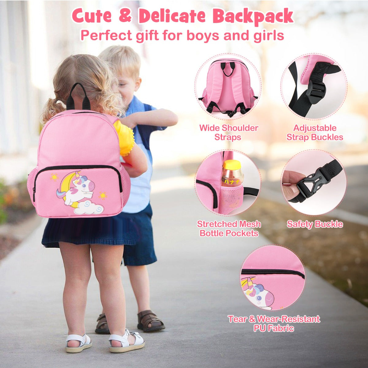 LIVSK Kinderbagageset - Harde Koffer 18 inch en Rugzak 12 inch - Zwenkwielen - Intrekbare Handgreep - Voor Kinderen - Roze