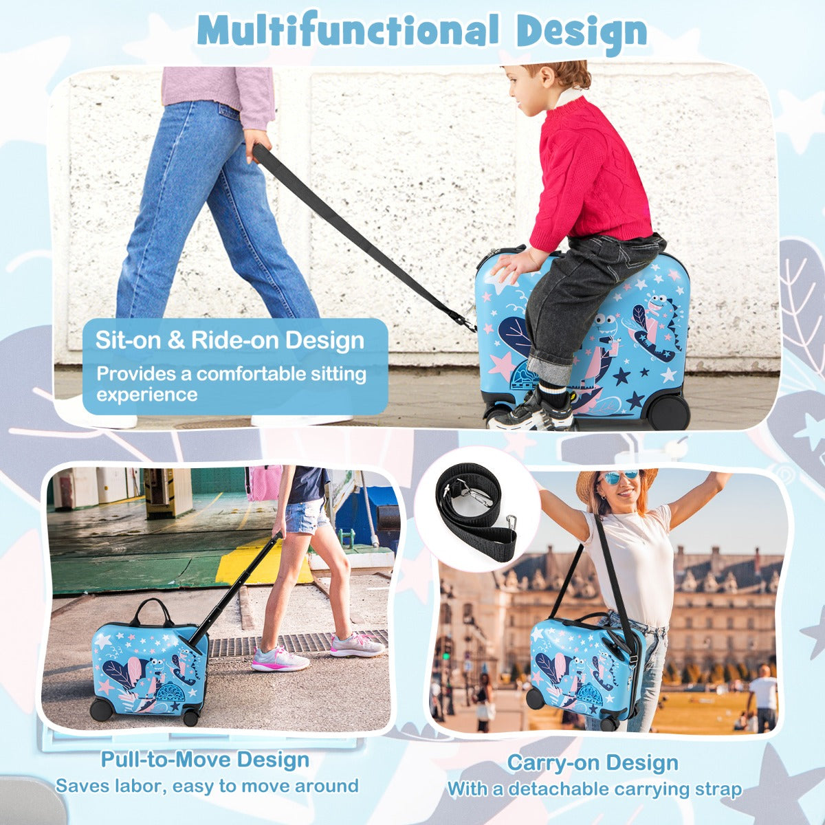 LIVSK Kinderbagageset - Harde Koffer 18 inch & Rugzak 12 inch - 4-in-1 Ontwerp met Zwenkwielen - Voor Kinderen vanaf 3 jaar -