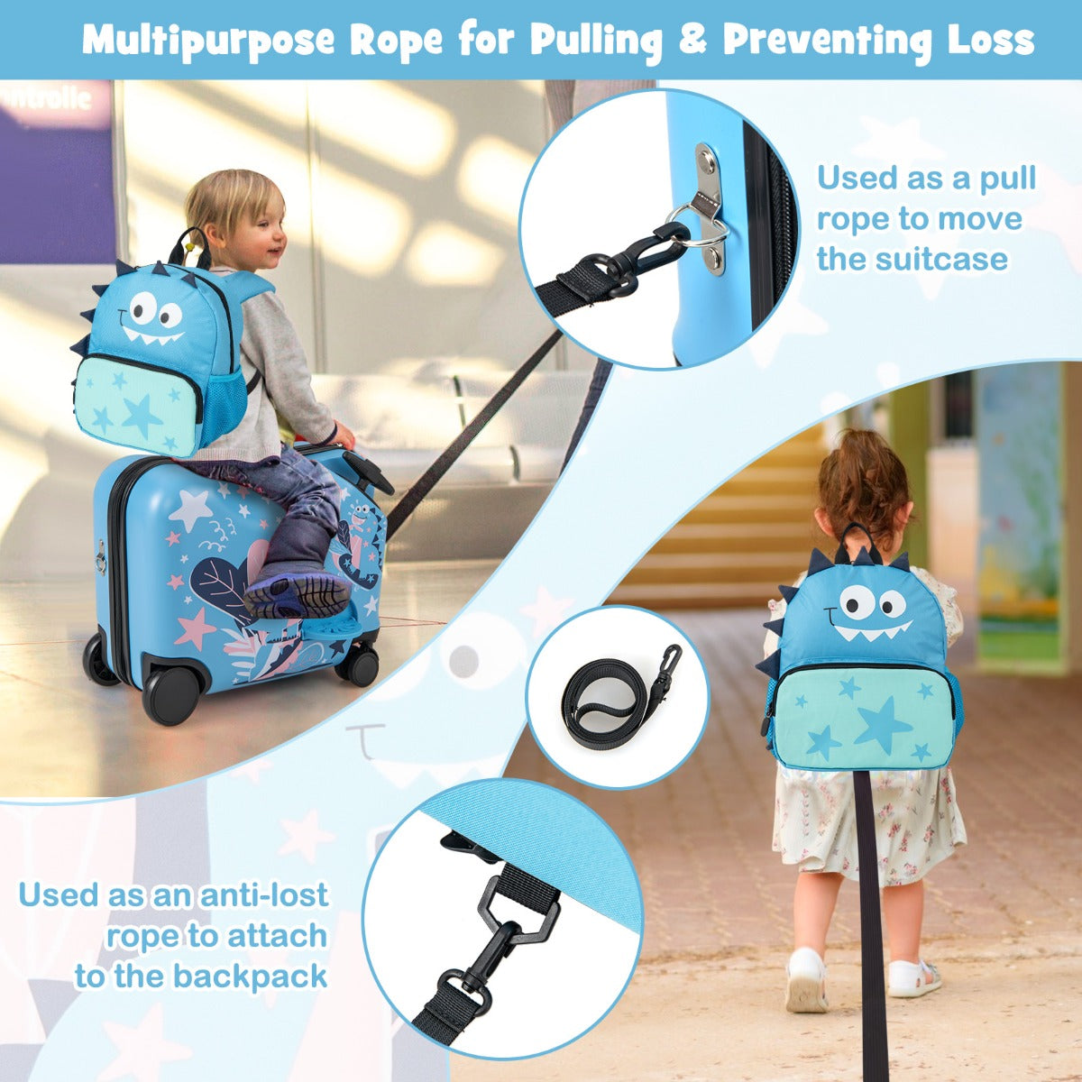 LIVSK Kinderbagageset - Harde Koffer 18 inch & Rugzak 12 inch - 4-in-1 Ontwerp met Zwenkwielen - Voor Kinderen vanaf 3 jaar -