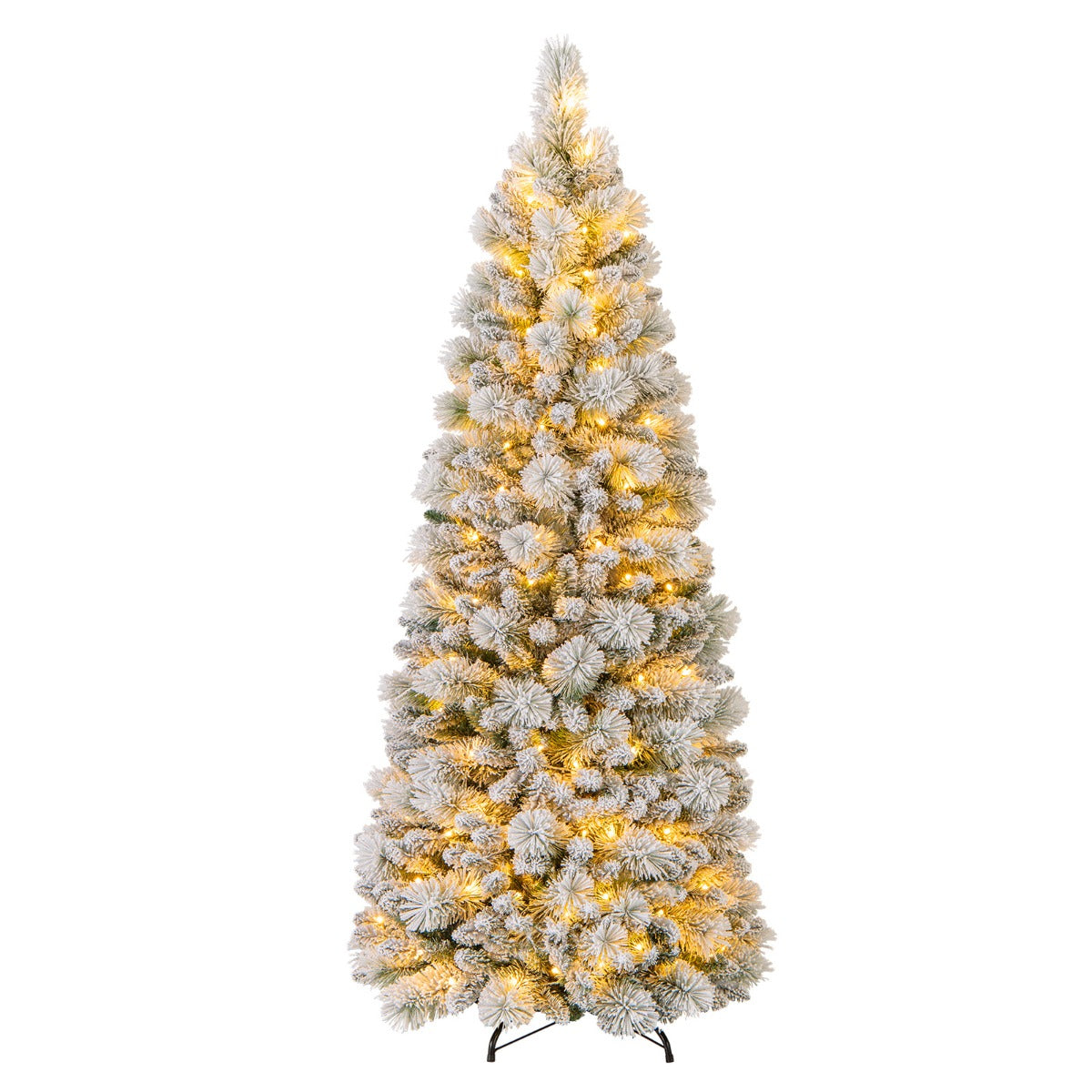 LIVSK Kunstkerstboom 180 cm - 170 LED-lampjes - Realistische Dennennaalden met Witte Flocking - Opvouwbaar - Stevige Basis - Groen