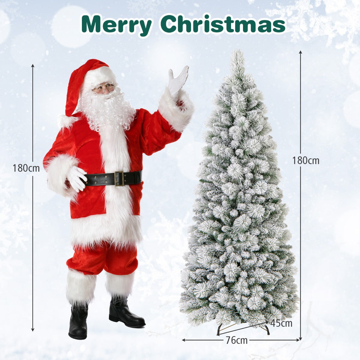 LIVSK Kunstkerstboom 180 cm - 170 LED-lampjes - Realistische Dennennaalden met Witte Flocking - Opvouwbaar - Stevige Basis - Groen