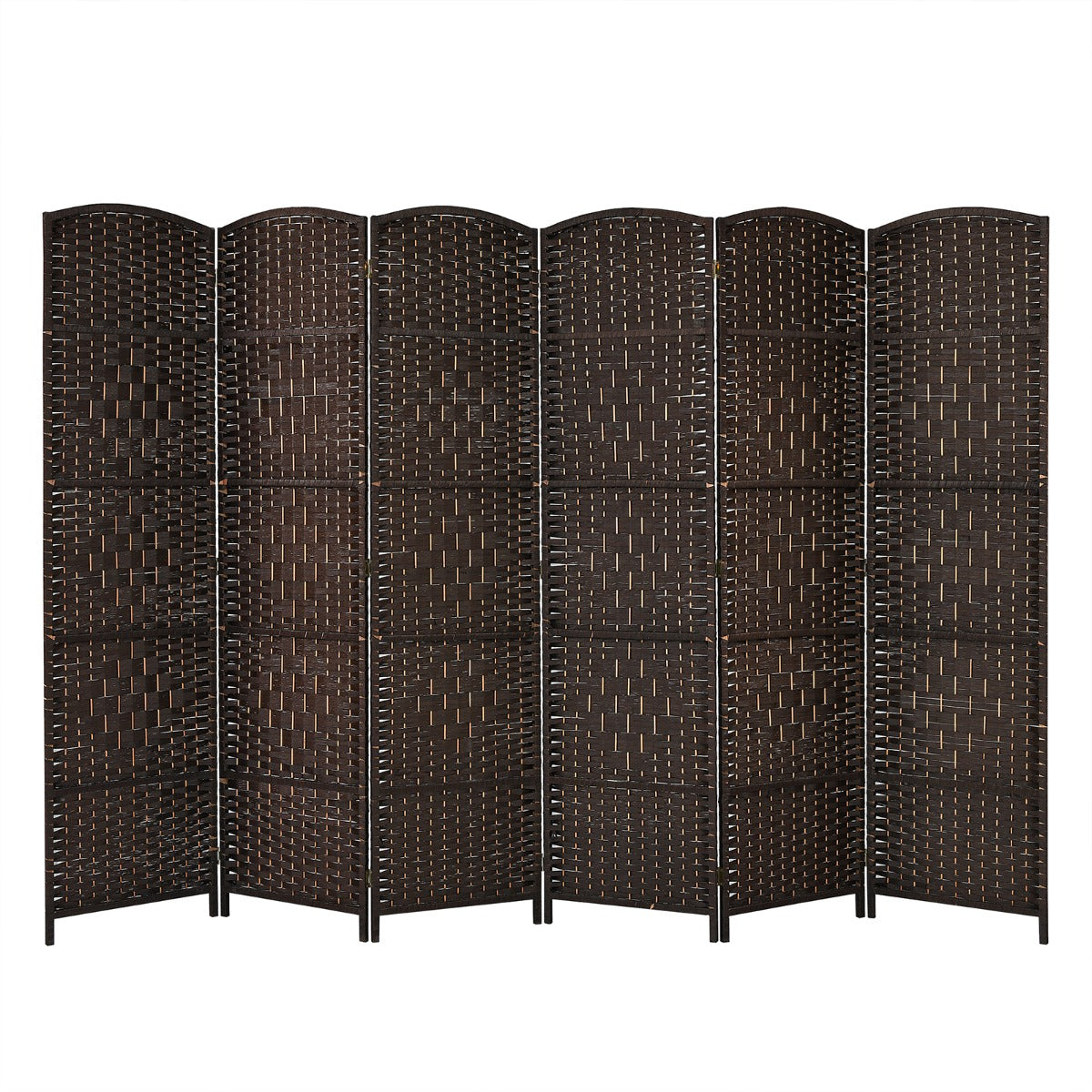 Livsk costway 180 cm handgeweven rotan scheidingswand opvouwbaar zichtscherm met natuurlijk houten frame bruin