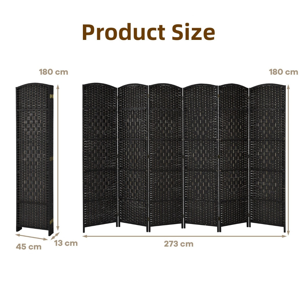 Livsk costway 180 cm handgeweven rotan scheidingswand opvouwbaar zichtscherm met natuurlijk houten frame zwart 1 1