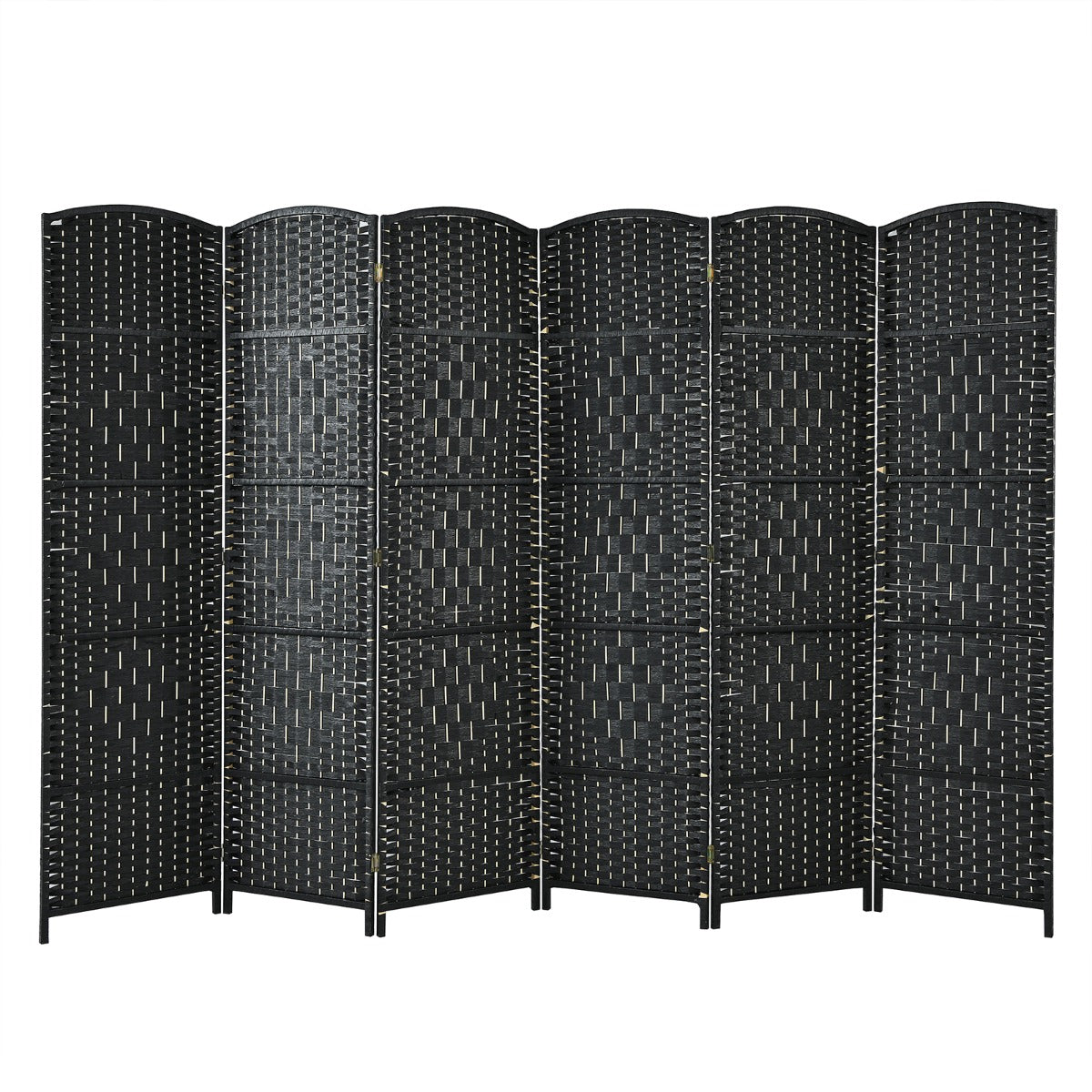 Livsk costway 180 cm handgeweven rotan scheidingswand opvouwbaar zichtscherm met natuurlijk houten frame zwart