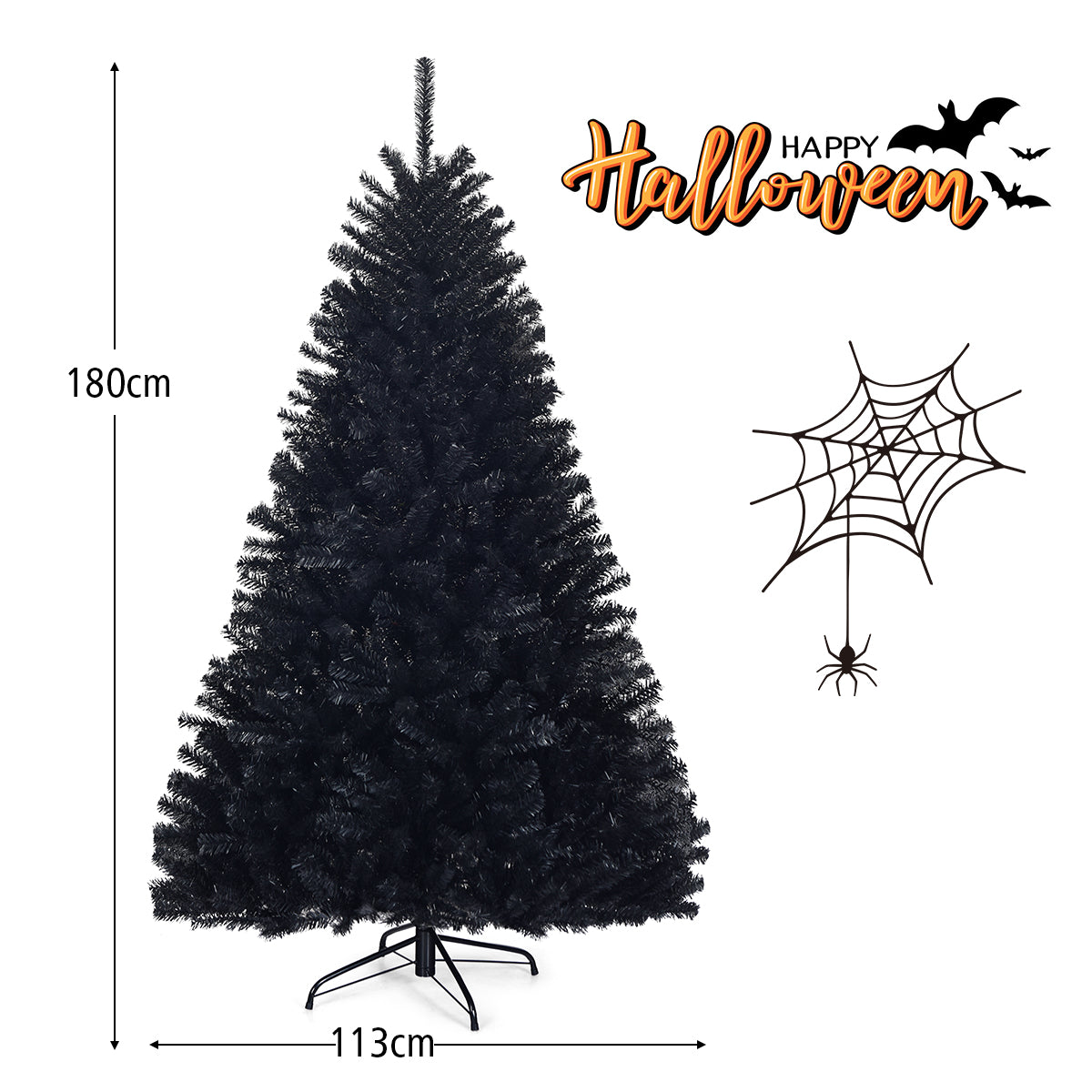 LIVSK Halloween Kunstmatige Kerstboom - 1036 Takken - Makkelijk Op Te Zettten - Stevige Metalen Standaard - Zwart
