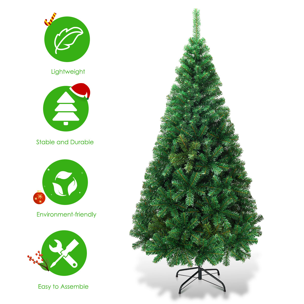 LIVSK Kunstkerstboom 180 cm - Duurzaam PVC - Flexibele Takken - Opvouwbaar - Metalen Standaard - Groen