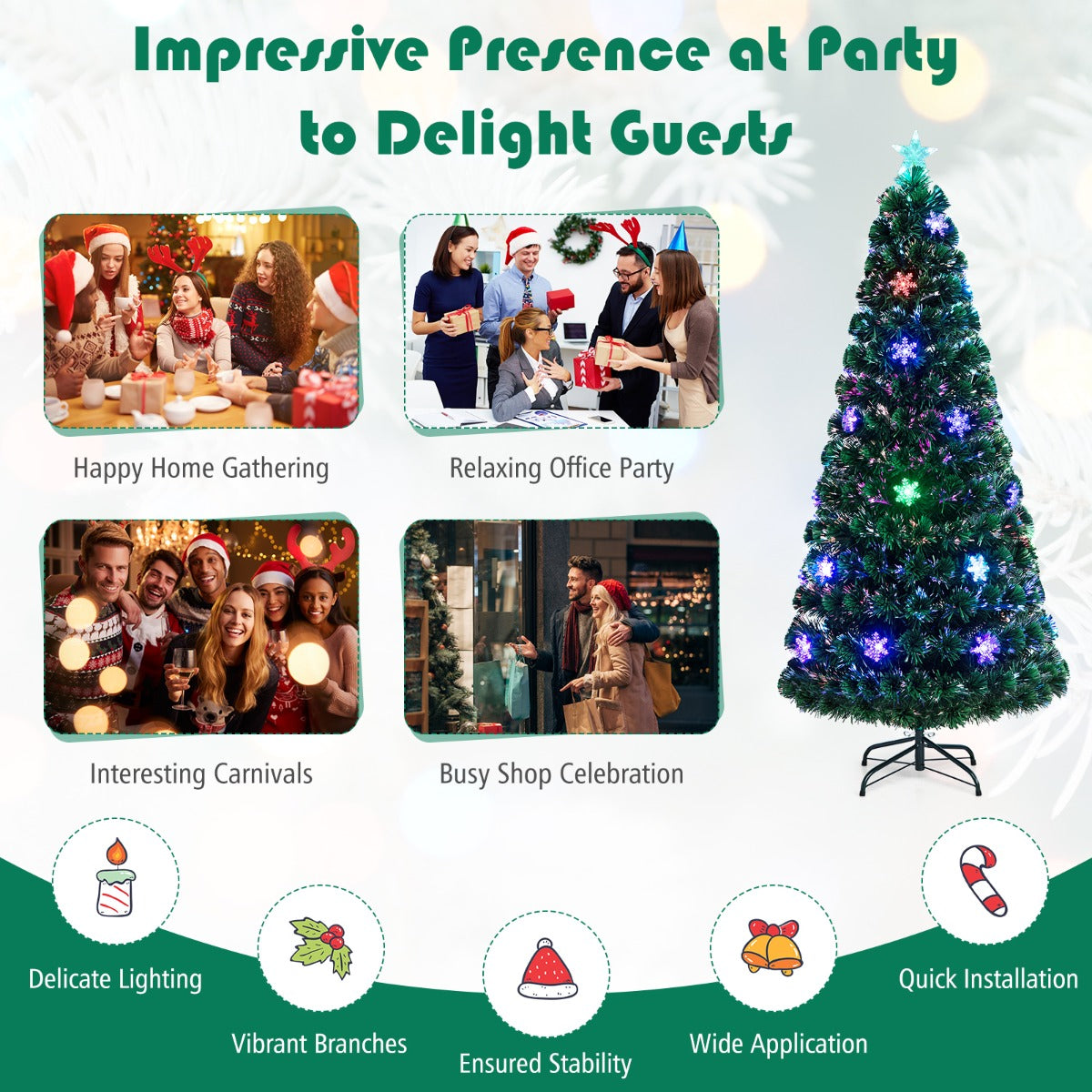 LIVSK Kunstkerstboom 180 cm - LED Verlichting met Sneeuwvlokken - Duurzaam PVC - Eenvoudige Installatie - Groen