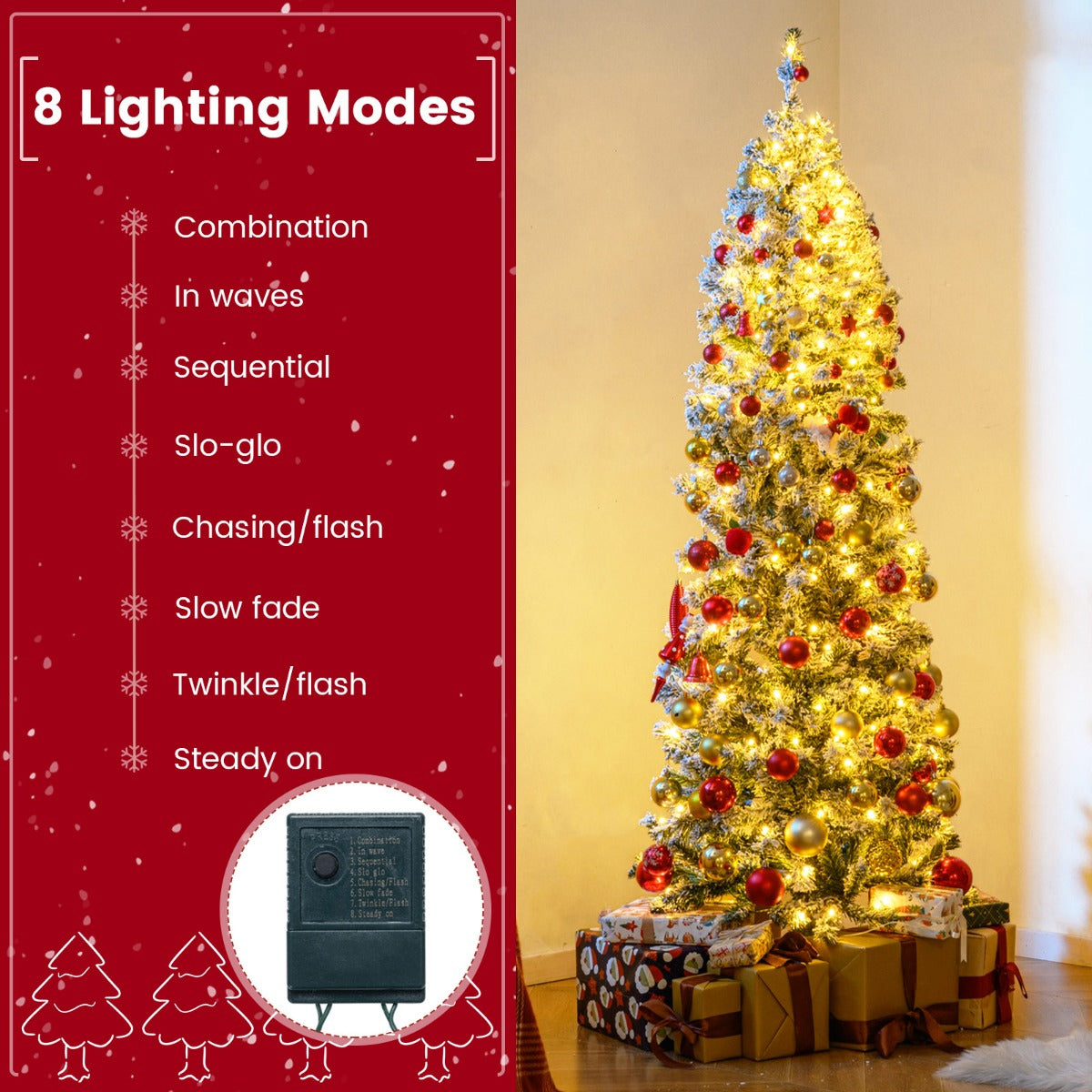LIVSK Kunstkerstboom met Verlichting - Slank Potloodmodel - 533 Takken - 260 Warmwitte LED's - 180 cm - Groen + Wit
