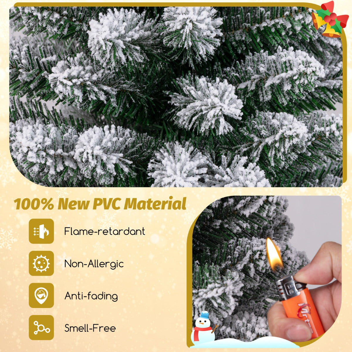 LIVSK Kunstkerstboom - Potloodvormig met Sneeuwvlokafwerking - 460 Takken - Vlamvertragend PVC - 180 cm - Groen + Wit