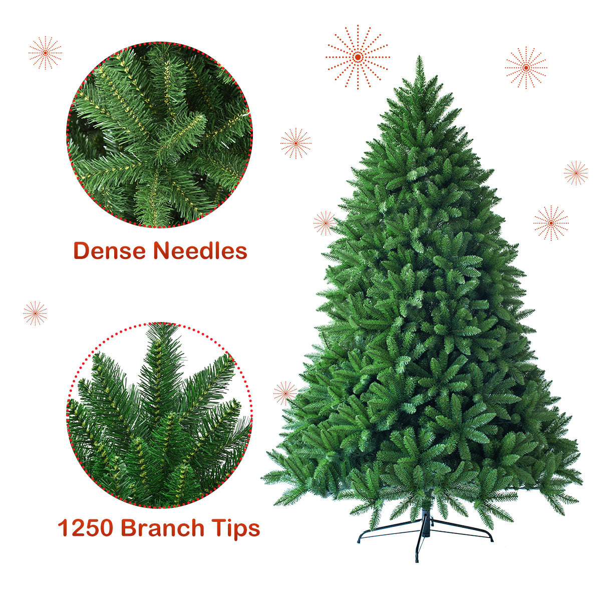 LIVSK Kunstkerstboom 180 cm - Realistische PVC-takken - Metalen Standaard - 1250 Takpunten - Opvouwbaar - Groen