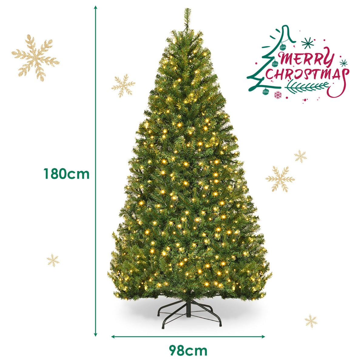 LIVSK Verlichte Kunstkerstboom - 350 LED-lichten - 11 Verlichtingsmodi - 1000 PVC-takken - Eenvoudig op te zetten - 180 cm - Groen