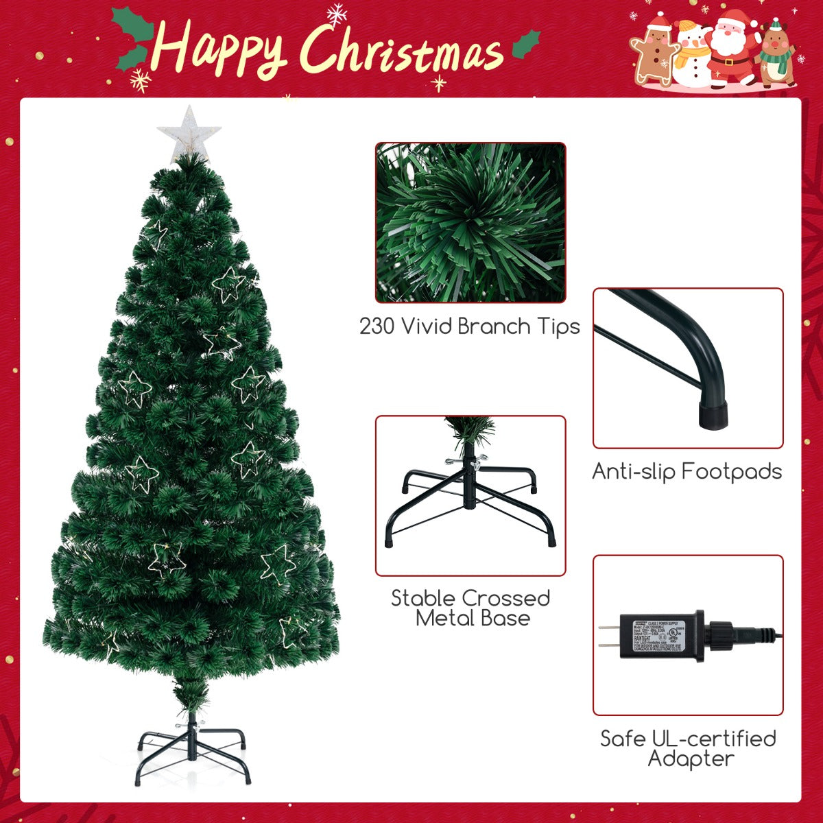 LIVSK Voorverlichte Kunstkerstboom - Verstelbare Sterlampjes - Brandvertragend PVC - Metalen Standaard - 150 x 75 cm - Groen