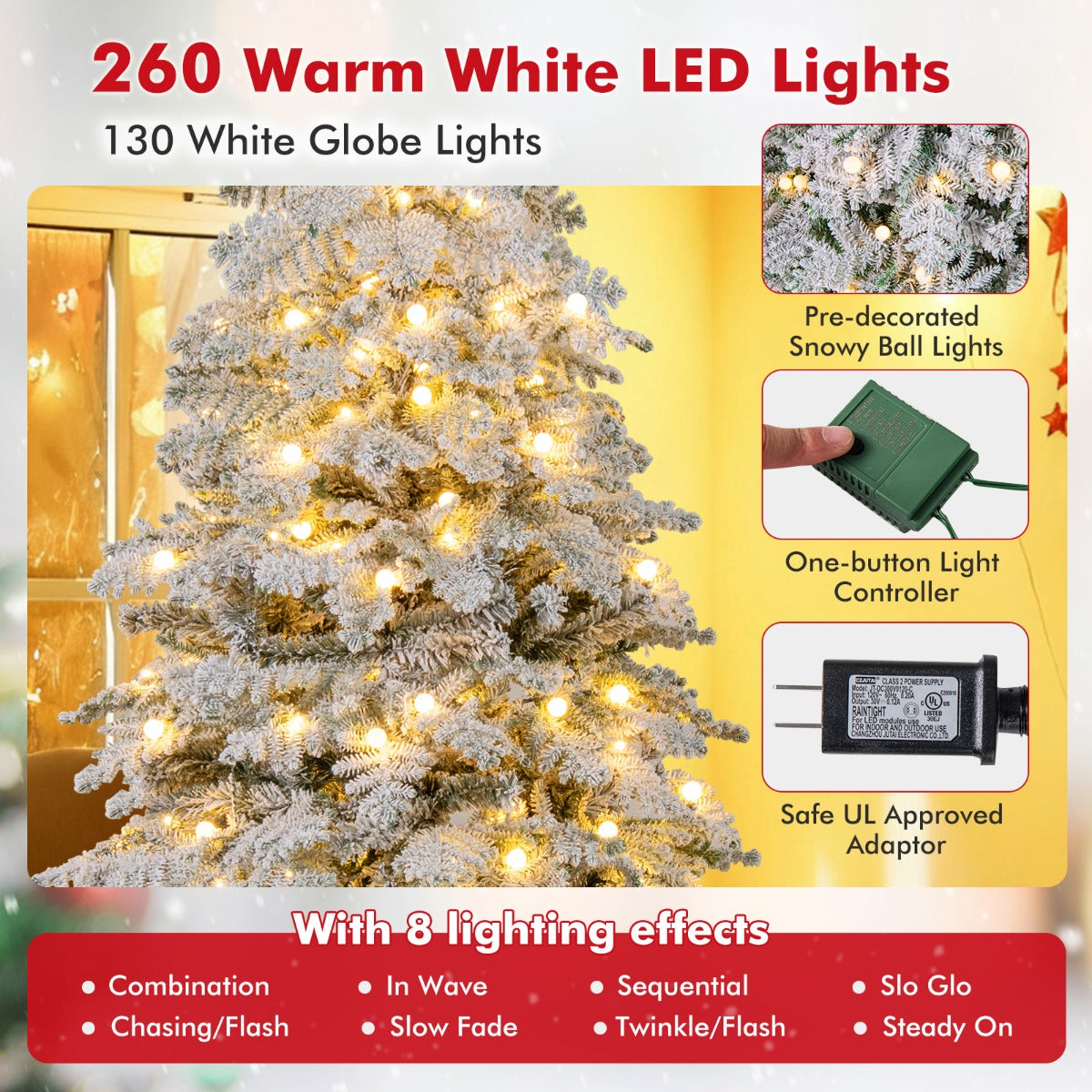 LIVSK Voorgemonteerde Kunstkerstboom - 616 Takken - 130 Lichtballen - 260 LED's met 8 Modi - 180 cm - Groen en wit