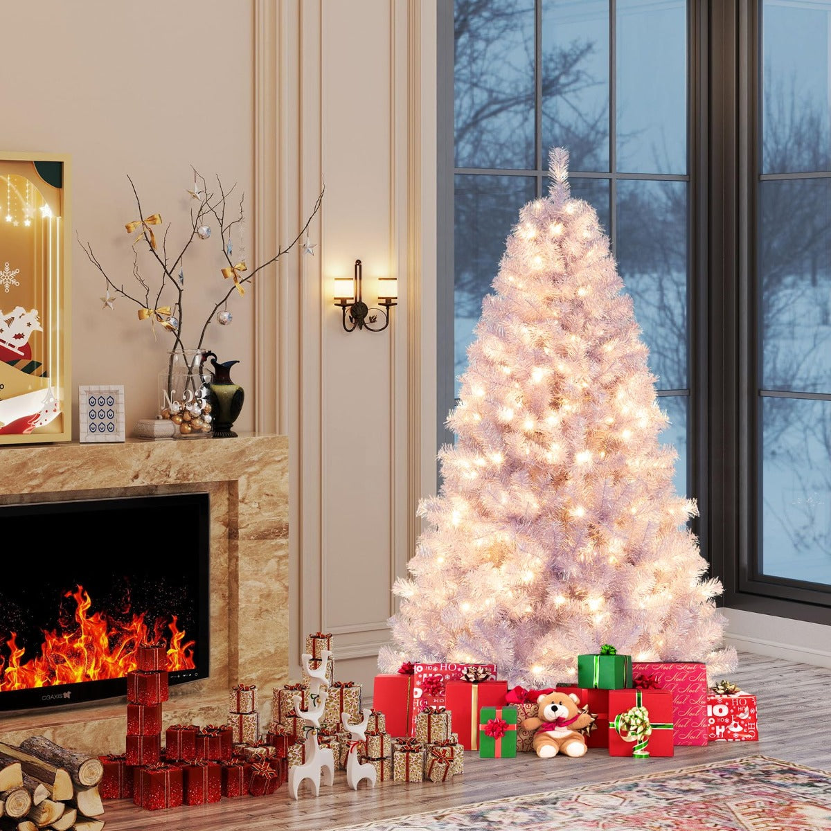 LIVSK Kunstkerstboom 180 cm - 688 Takpunten - 250 Warmwitte LED-Lampen - 8 Lichtmodi - Eenvoudige Montage - Paars