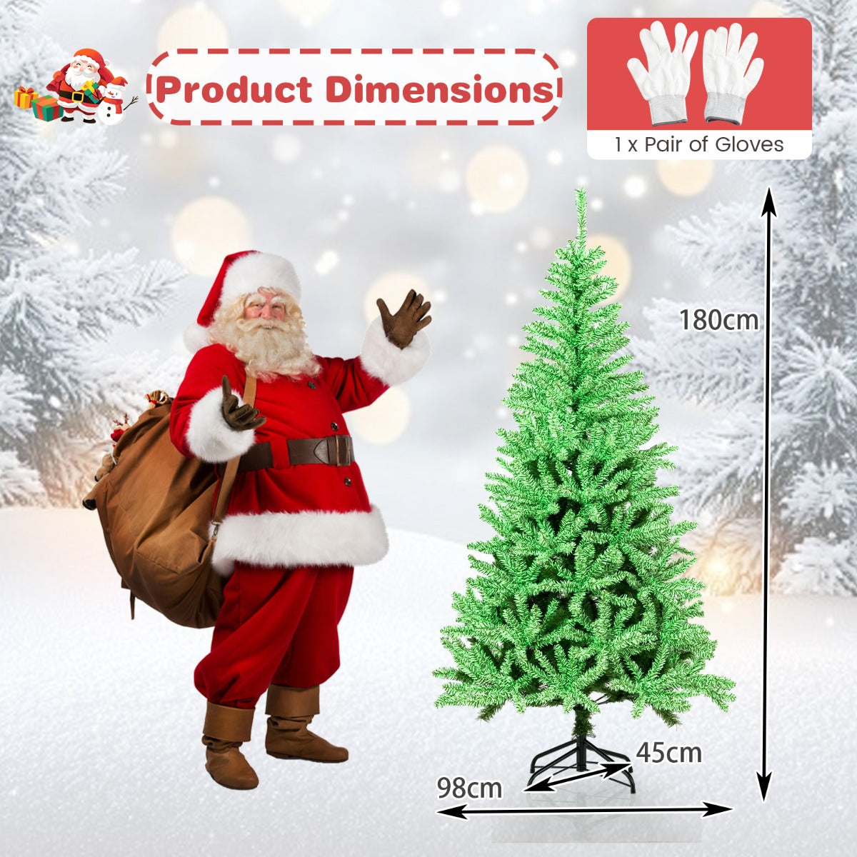 LIVSK Kunstkerstboom 180 cm - Gelijkmatig Verlichte Den - Driedelig Ontwerp - Inclusief Handschoenen - Groen