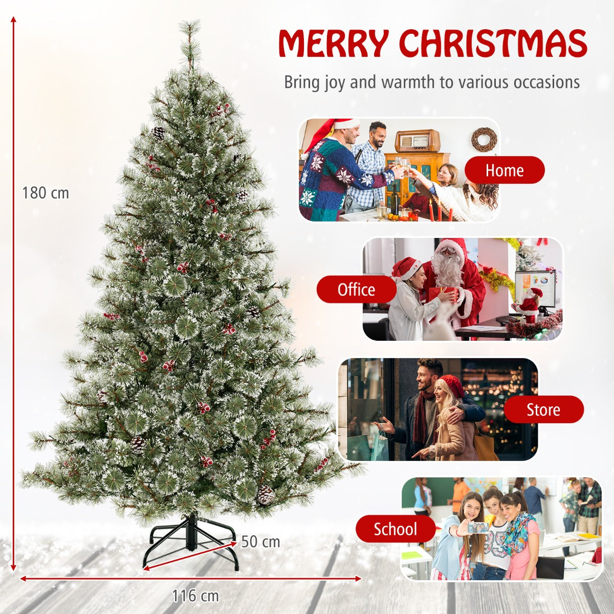LIVSK Voorverlichte Kunstkerstboom - PVC-bladeren met Dennennaalden - 350 LED-lampjes - Eenvoudige Montage - 180 cm - Groen