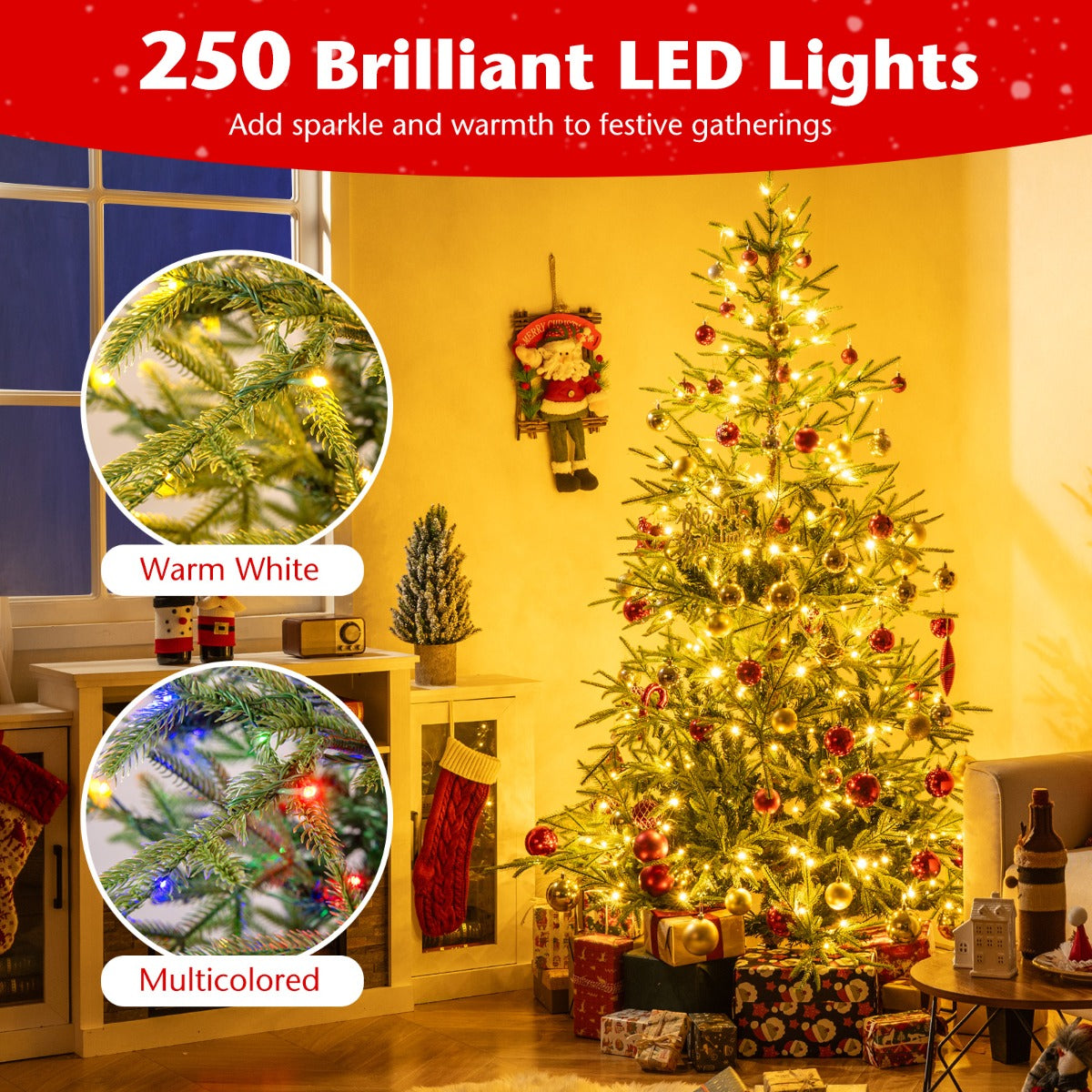 LIVSK Kunstkerstboom 180 cm - 530 Takpunten - 250 LED-lampen - Vlamvertragend - Eenvoudige Montage - Groen