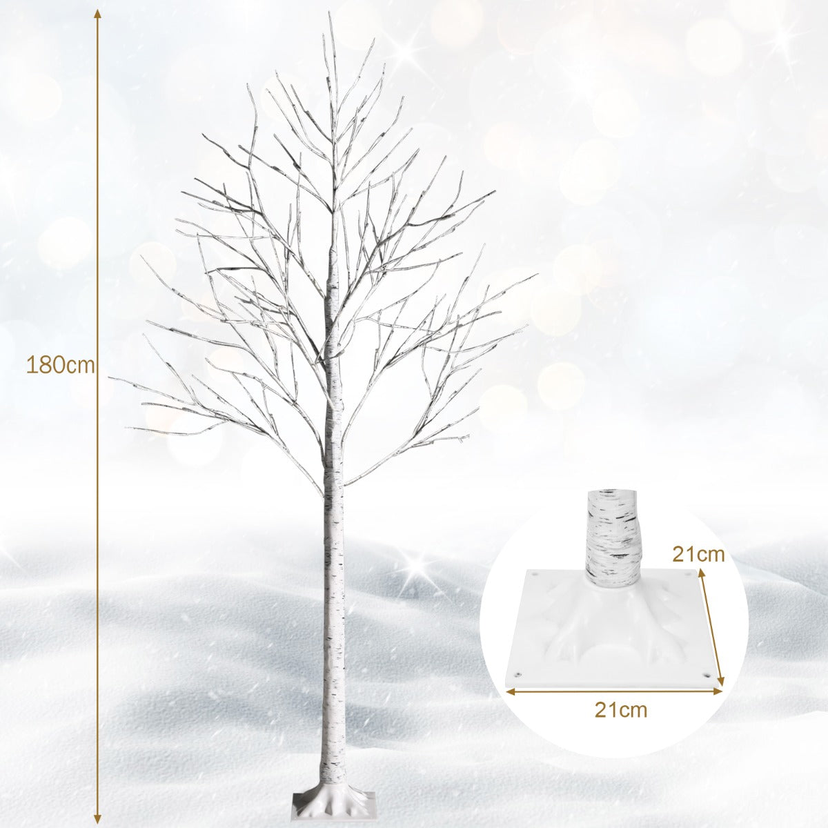 LIVSK Kunstmatige Berkenboom - 96 Warmwitte LED's - Flexibele Takken - Duurzaam PVC - 180 cm - Wit