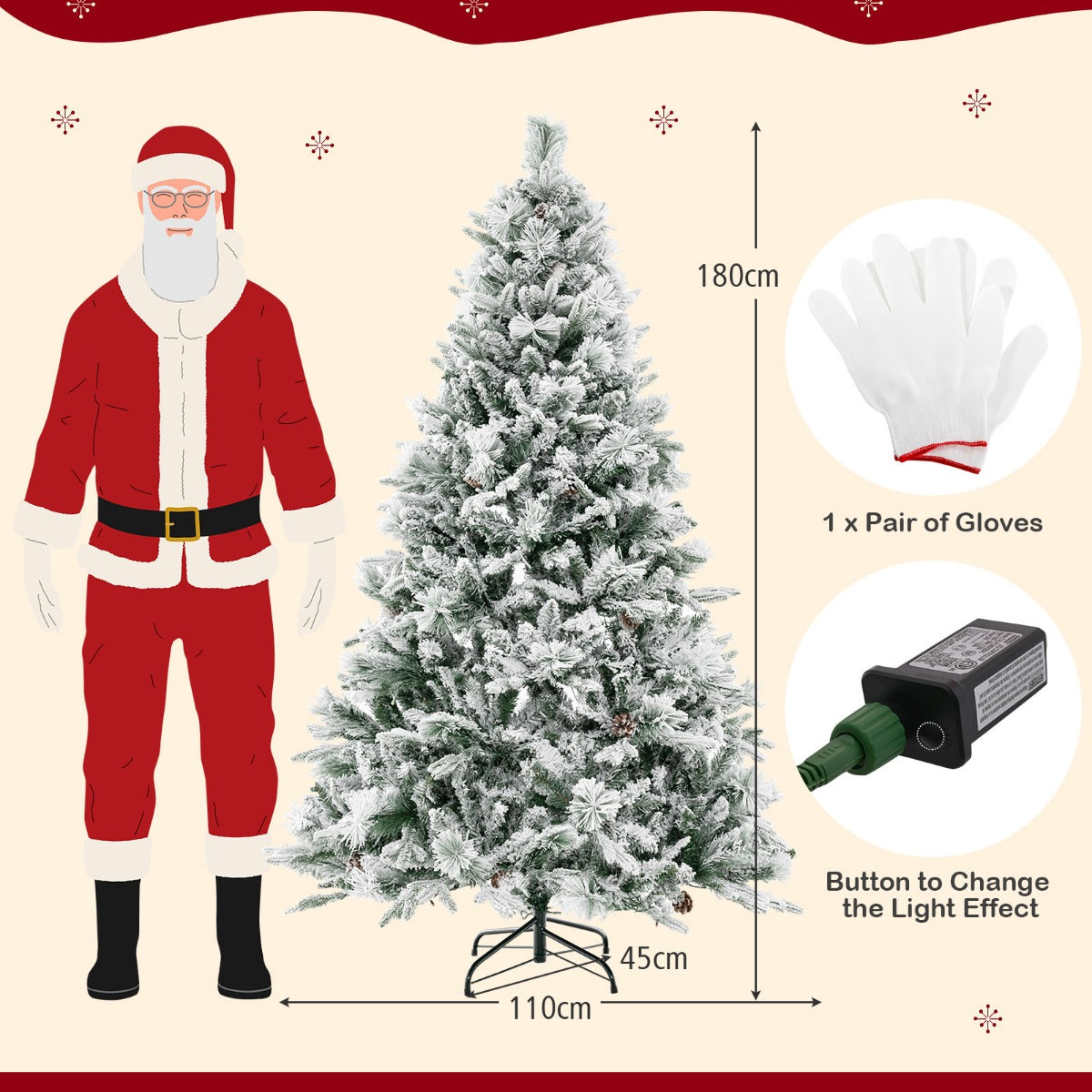 LIVSK Kunstkerstboom - 850 Takpunten - 240 LED-lampjes - 4 Kleuren en 8 Modi - Eenvoudige Montage - 180 cm - Groen en Wit