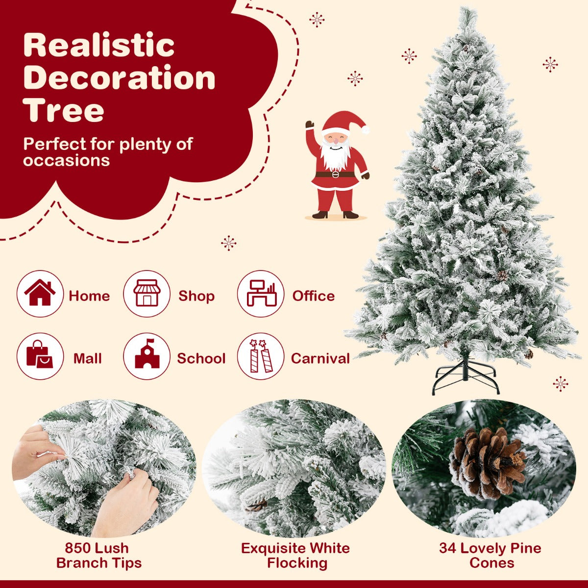 LIVSK Kunstkerstboom - 850 Takpunten - 240 LED-lampjes - 4 Kleuren en 8 Modi - Eenvoudige Montage - 180 cm - Groen en Wit