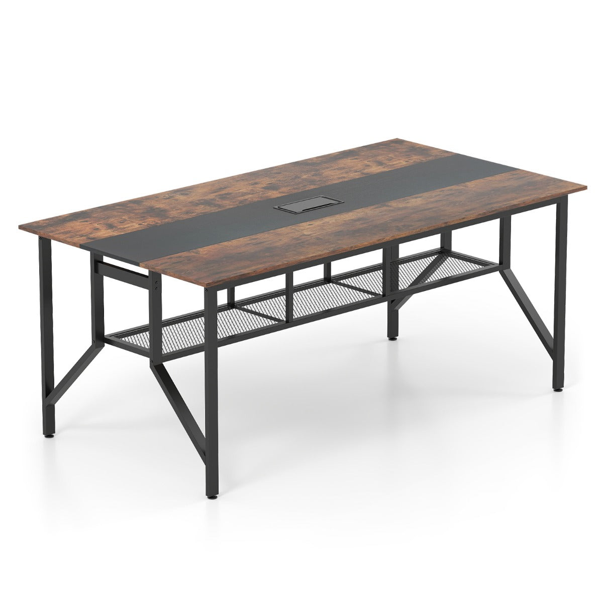 Livsk costway 180 cm vergadertafel rechthoekige vergadertafel met opbergvak van gaas en kabeldoorvoer voor 6 8 personen