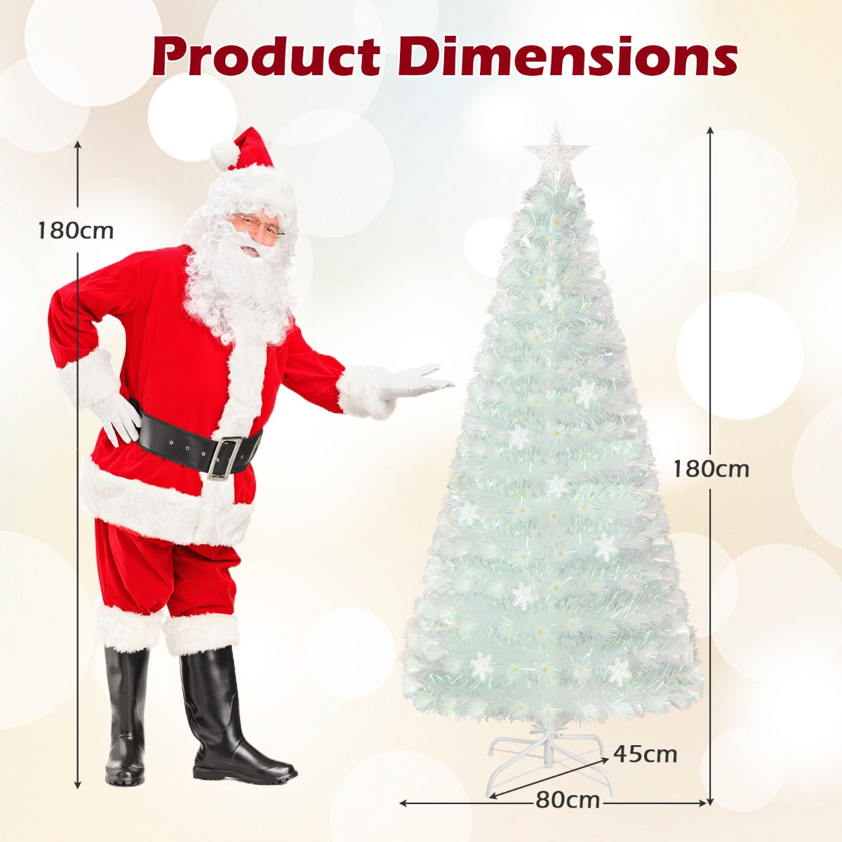 LIVSK Witte Glasvezel Kerstboom - 220 Takpunten - Veelkleurige LED Verlichting - Sterrenlicht - 180 cm - Wit