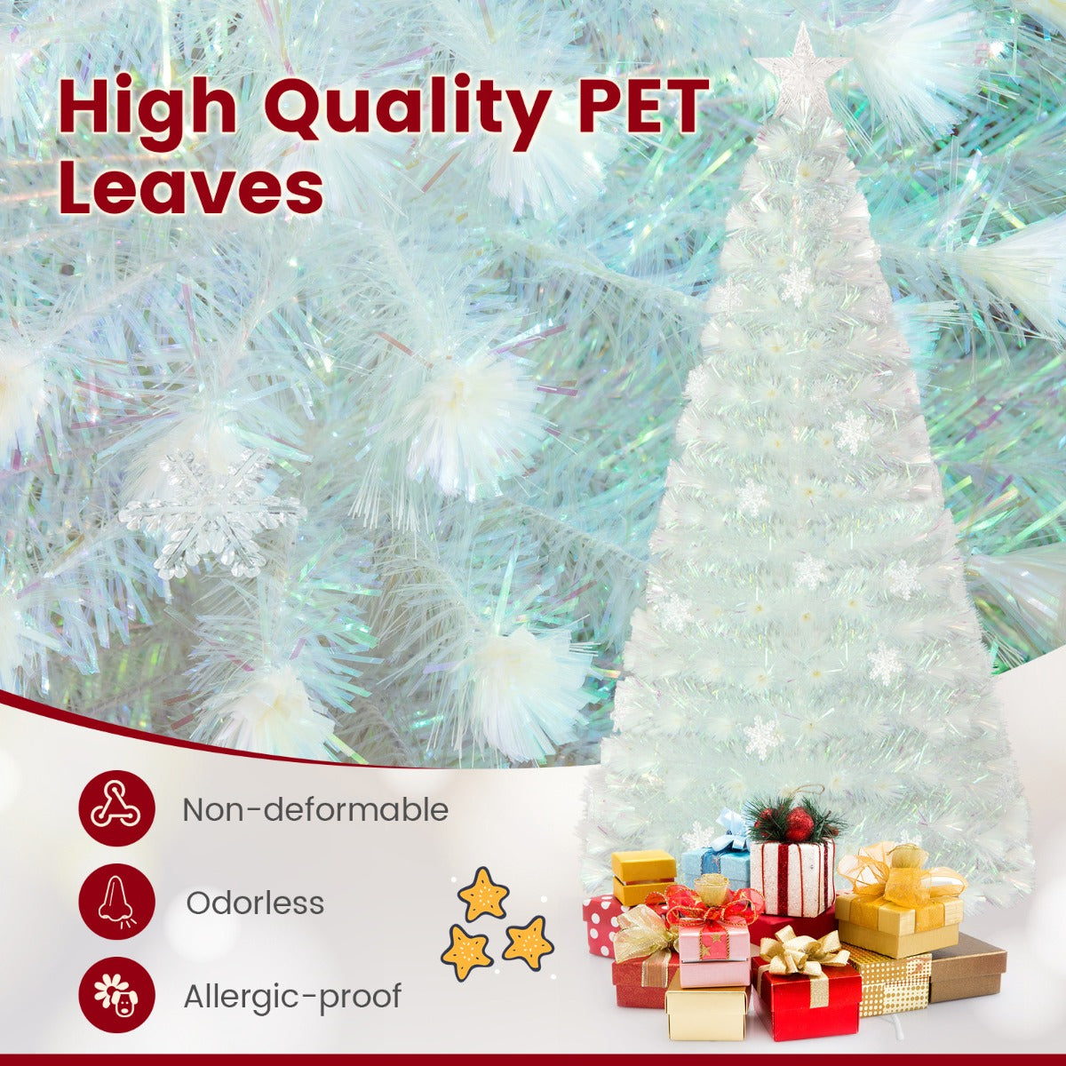LIVSK Witte Glasvezel Kerstboom - 220 Takpunten - Veelkleurige LED Verlichting - Sterrenlicht - 180 cm - Wit