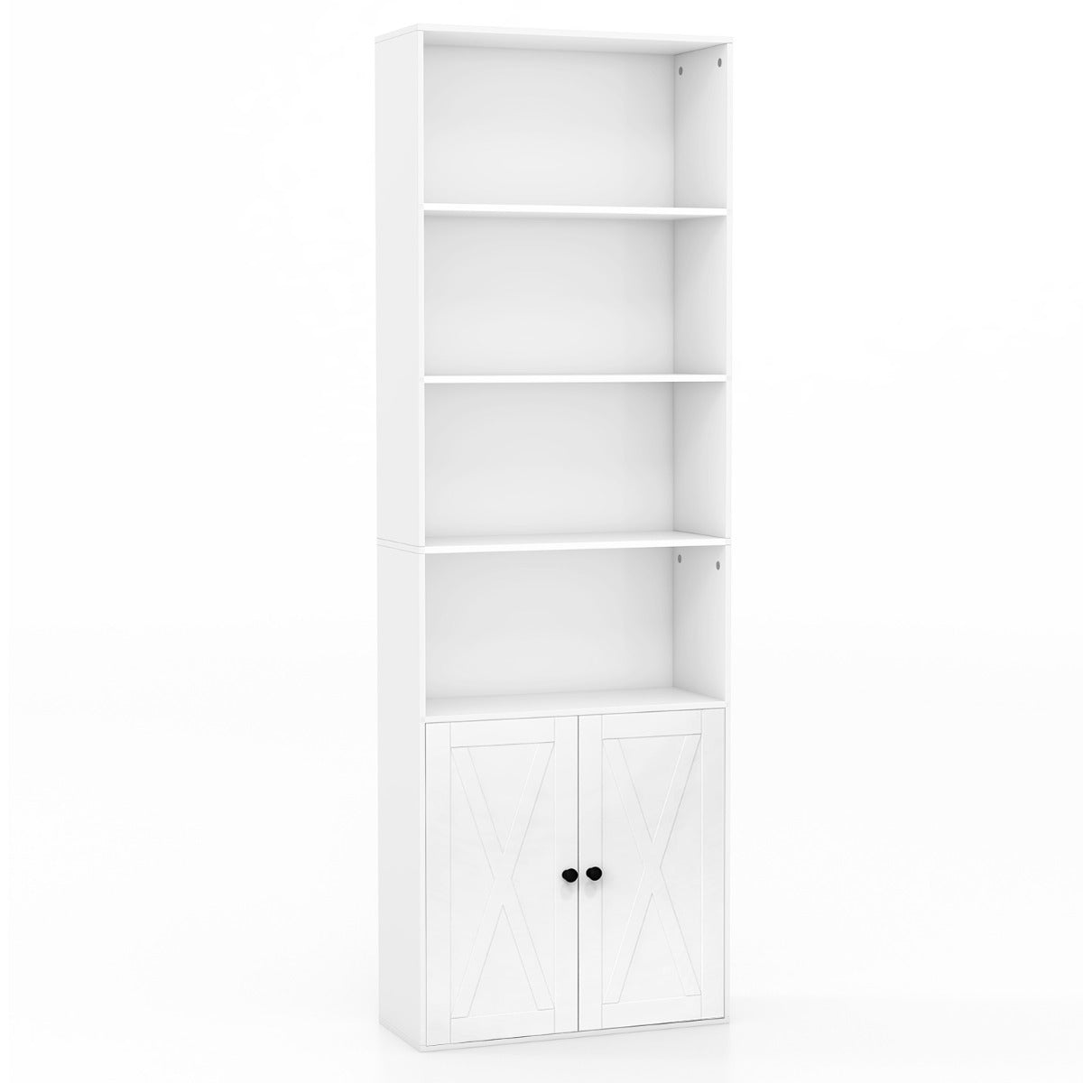 LIVSK Multifunctionele Boekenkast - 4 Open Planken - 2-Deurs Kast - Verstelbare Plank - Tot 15 kg per Niveau - Wit