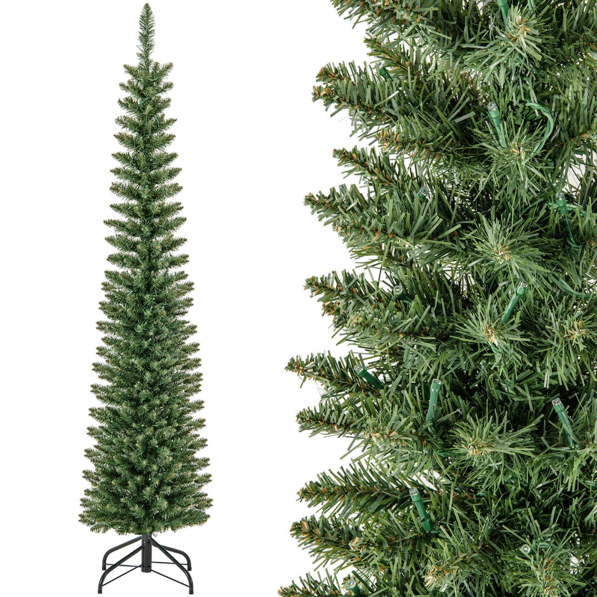LIVSK Potloodvormige Kunstkerstboom - Weelderige Takken - Warmwitte LED-lampjes - Eenvoudige Installatie - 180 cm - Groen
