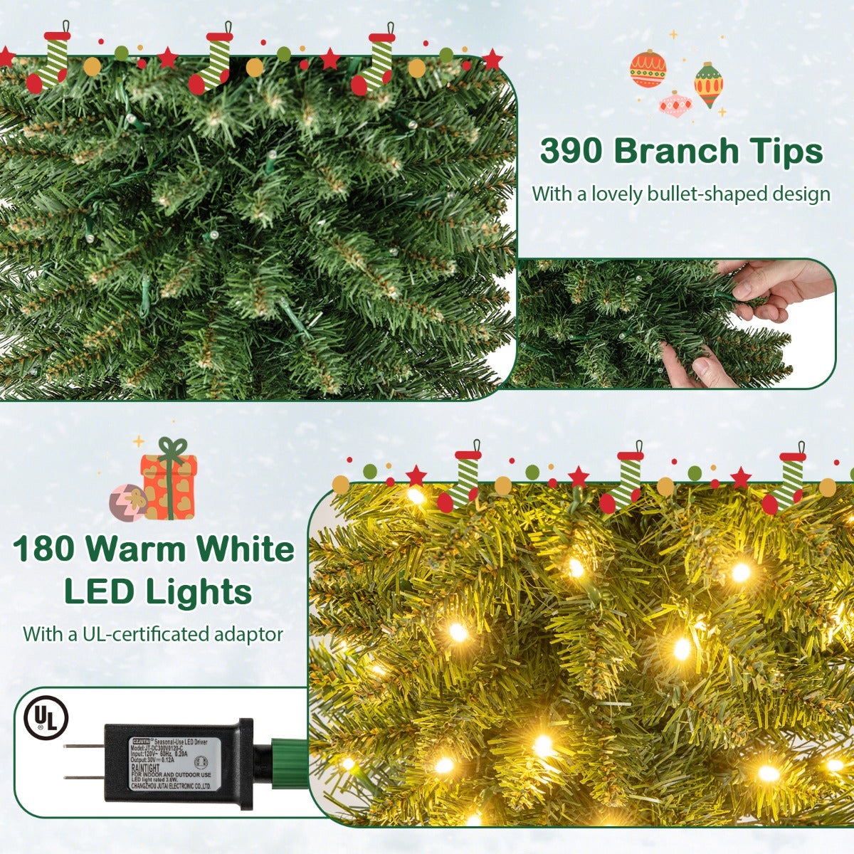 LIVSK Potloodvormige Kunstkerstboom - Weelderige Takken - Warmwitte LED-lampjes - Eenvoudige Installatie - 180 cm - Groen