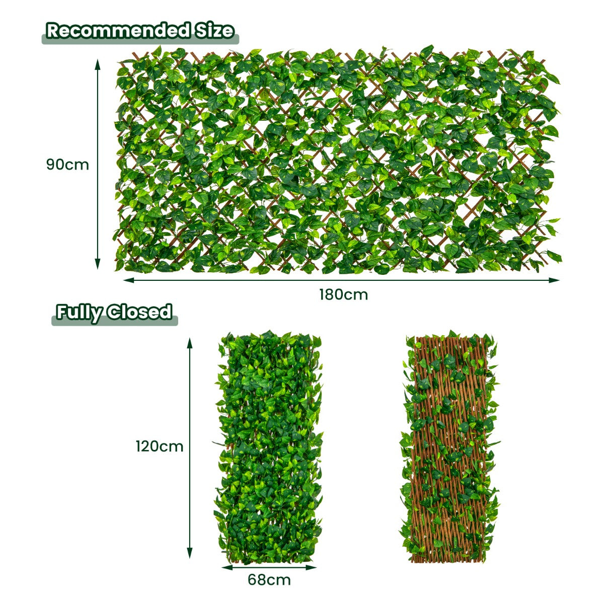 Livsk costway 180 x 90 cm kunstklimop voor de tuin inkijkbescherming plantenwand heggen klimop omheining voor tuinheggen balkon buitendecoratie 2