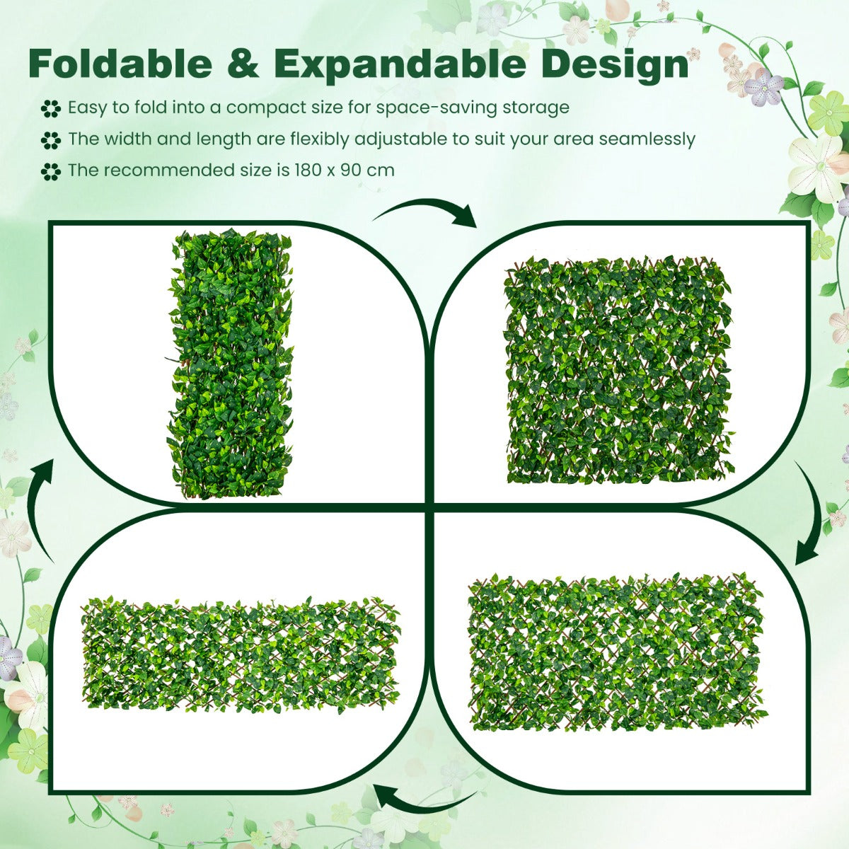 Livsk costway 180 x 90 cm kunstklimop voor de tuin inkijkbescherming plantenwand heggen klimop omheining voor tuinheggen balkon buitendecoratie 5