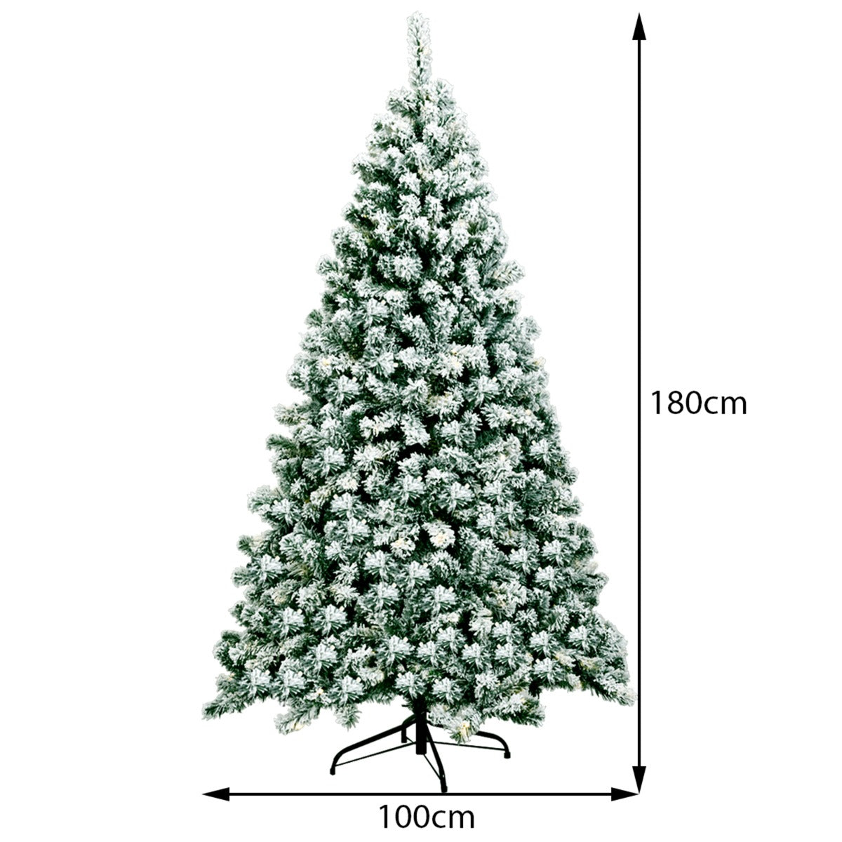 LIVSK Besneeuwde Kunstkerstboom 180 cm - 928 Takken - 250 Warme LED-lampjes - Stevige Standaard - Groen + Wit