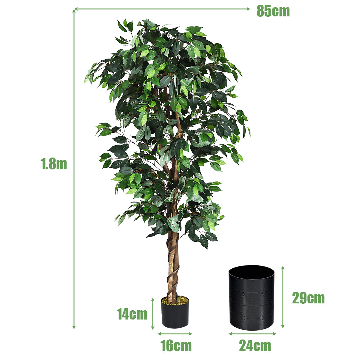 LIVSK Kunstmatige Ficusboom - 180 cm Hoog - 1008 Bladeren - Natuurlijke Boomstam - Onderhoudsvriendelijk - Groen