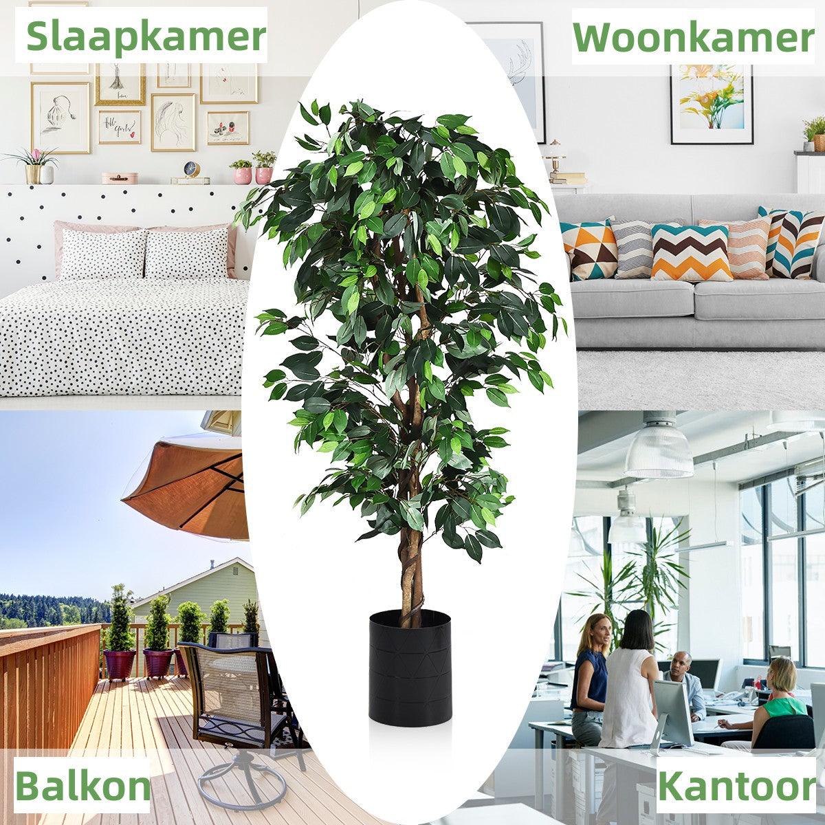 LIVSK Kunstmatige Ficusboom - 180 cm Hoog - 1008 Bladeren - Natuurlijke Boomstam - Onderhoudsvriendelijk - Groen