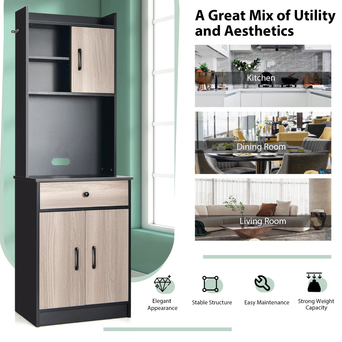 LIVSK Verstelbare Keukenkast - Ruim Werkblad - Kabelmanagement - Verstelbare Planken - Duurzaam MDF - 60 x 40 x 180 cm - Zwart