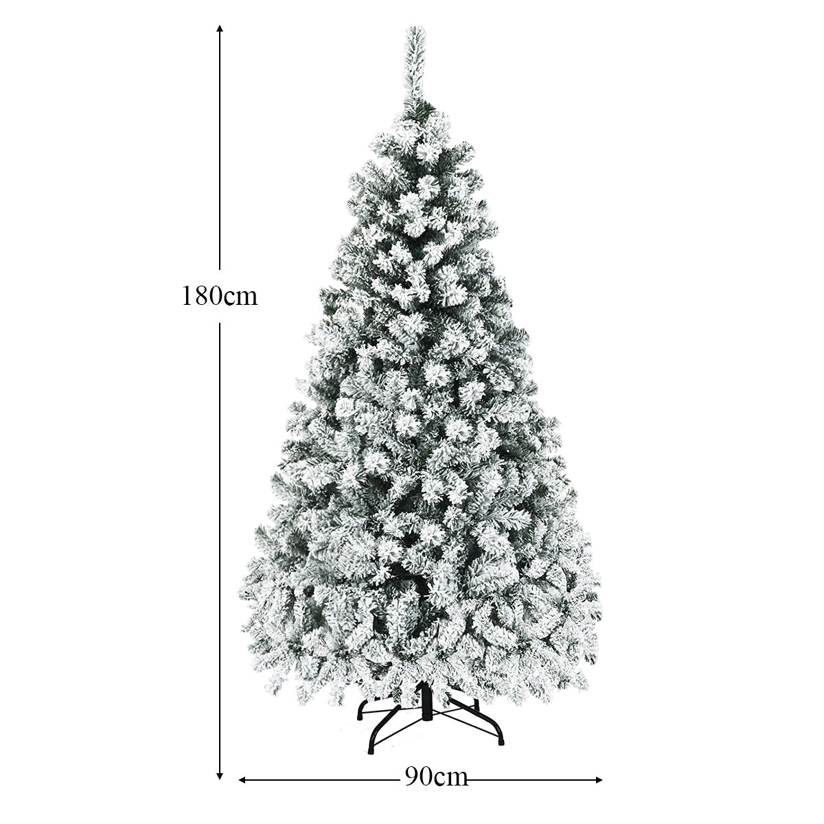 LIVSK Voorverlichte Kunstkerstboom 180 cm - 600 Takken - 250 LED-lampjes - Sneeuw gevlokt - Metalen Standaard - Groen