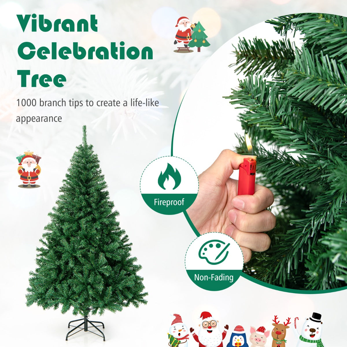 LIVSK Kunstkerstboom - 180 cm - 1000 Takken - PVC Naalden - Stevige Metalen Standaard - Voor Binnen en Buiten - Groen