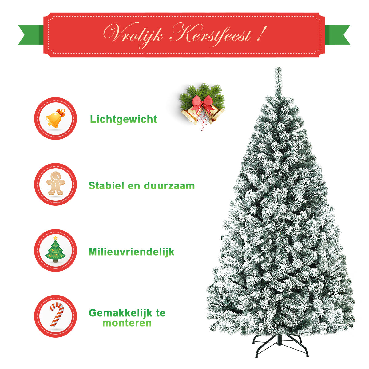 LIVSK Onverlichte Kerstboom - Besneeuwde Bladeren - 600 Takpunten - Opvouwbaar - Metalen Standaard - 91 x 180 cm - Groen