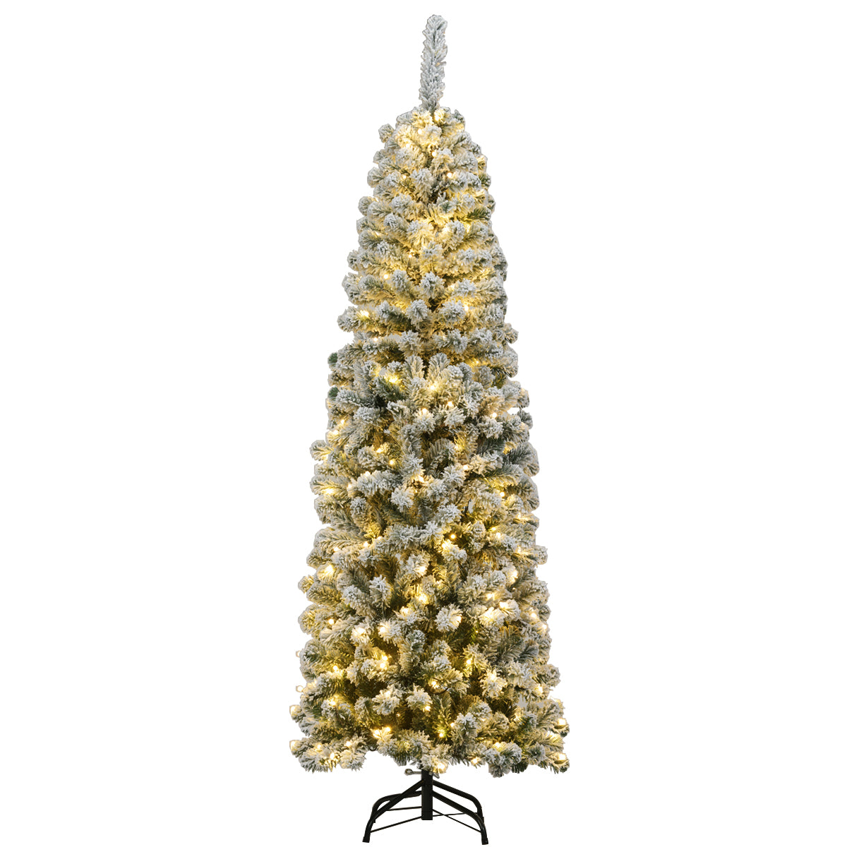 LIVSK Snowy Pencil Kerstboom - 500 Takken - 250 Warmwitte LED-lampjes - Hoogwaardige PVC - Stevige Metalen Standaard - 180 cm -