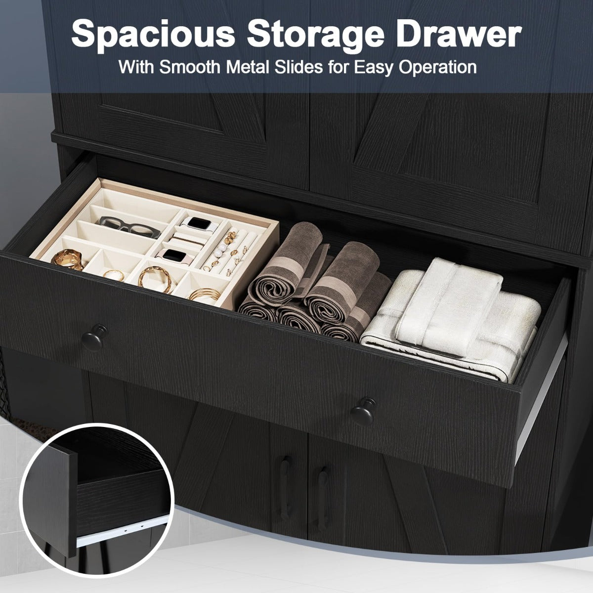 Livsk costway 183 cm hoge keukenkast in eigentijdse landelijke stijl met lades drie verstelbare planken en twee kantelbeveiligingen zwart 4