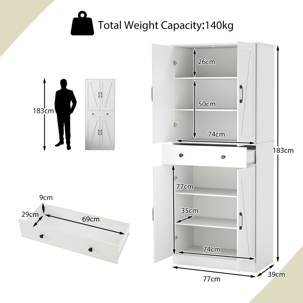 LIVSK Keukenkast met Schuurdeuren - 2 Kasten, 1 Lade, Verstelbare Planken - Tot 186 kg - Soft-Close - Wit