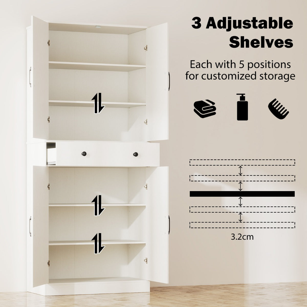 LIVSK Keukenkast met Schuurdeuren - 2 Kasten, 1 Lade, Verstelbare Planken - Tot 186 kg - Soft-Close - Wit