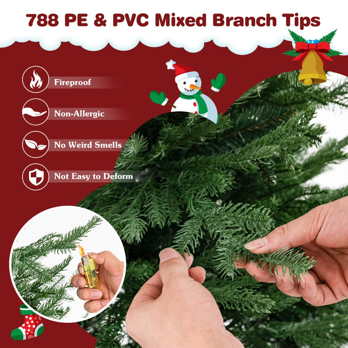 LIVSK Kunstkerstboom 183 cm - 788 Takpunten - 280 LED-lampjes - 8 Verlichtingsmodi - Eenvoudige Montage - Groen