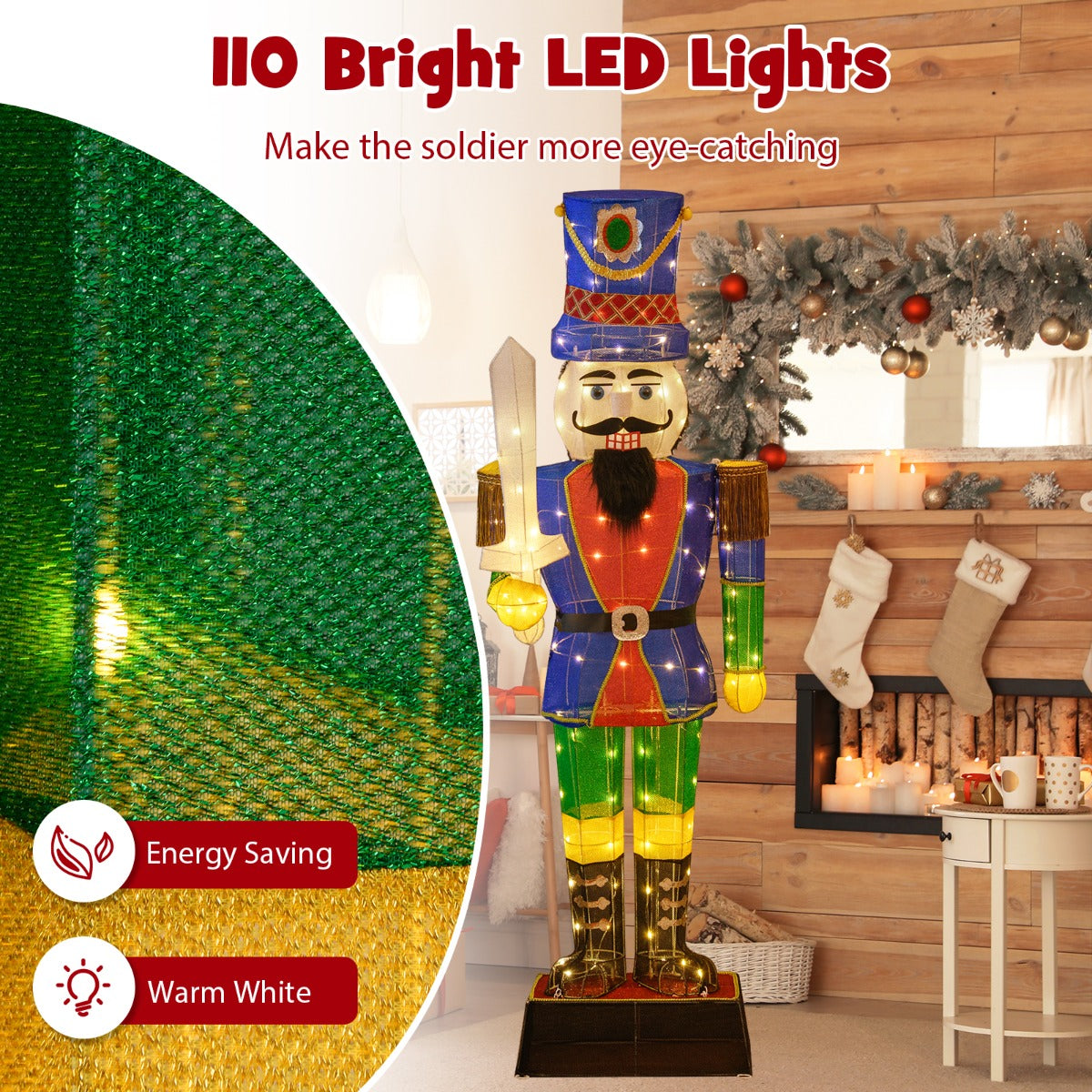 LIVSK 3D Notenkraker Soldaat 184 cm - 110 LED-lampjes - Weerbestendig - Stabiele Plaatsing met Grondpennen - Rood