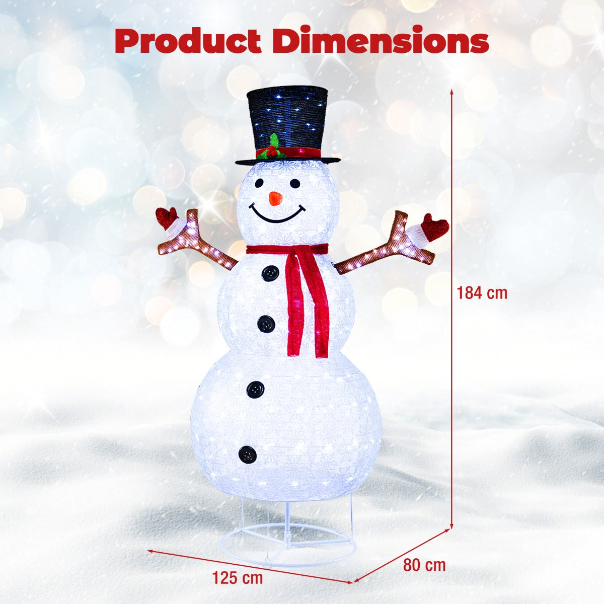 LIVSK Verlichte Kerstsneeuwpop - 200 Koele Witte Lampjes - Weerbestendig - Inclusief Grondpennen - 125 x 80 x 184 cm - Wit