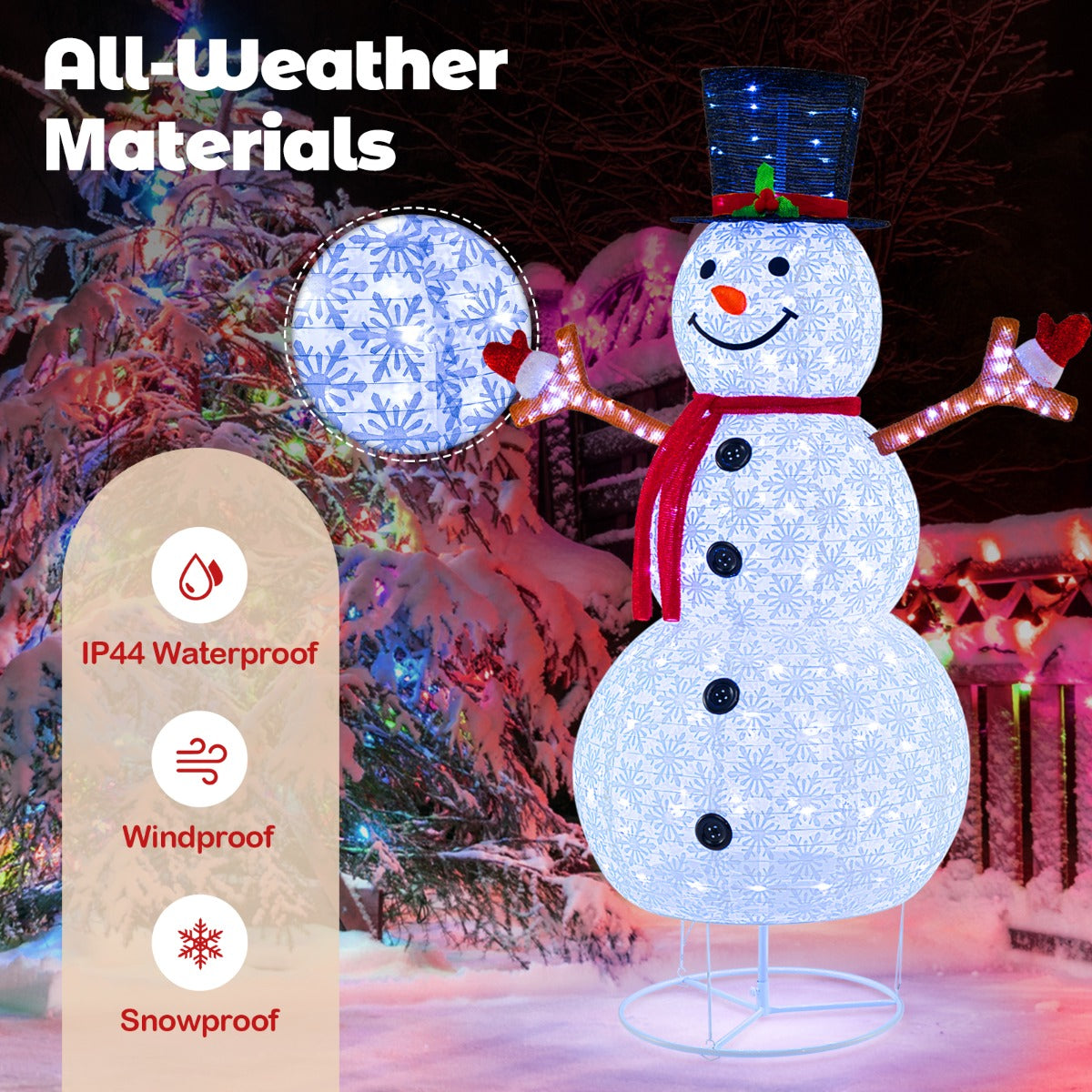 LIVSK Verlichte Kerstsneeuwpop - 200 Koele Witte Lampjes - Weerbestendig - Inclusief Grondpennen - 125 x 80 x 184 cm - Wit