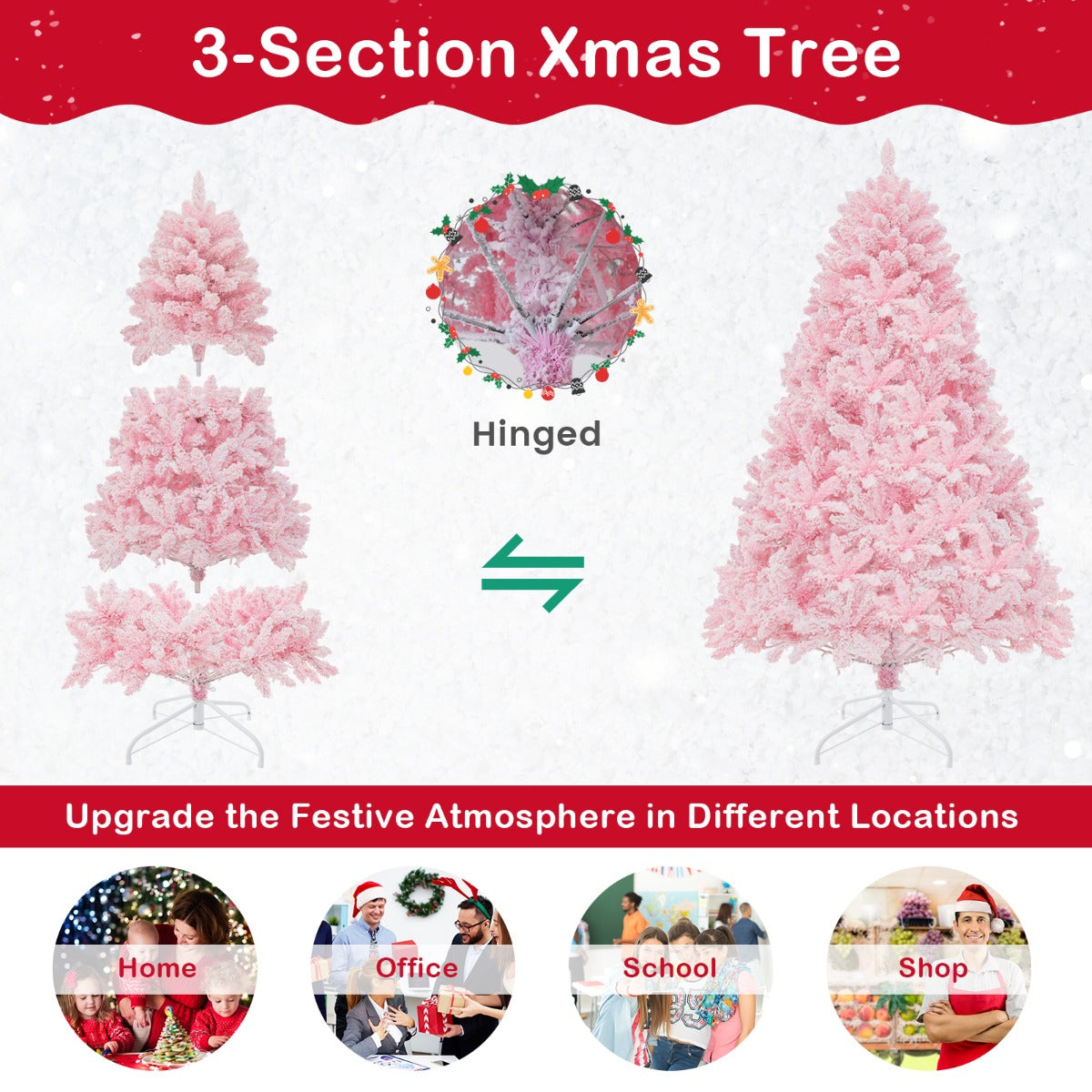 LIVSK Verlichte Kunstkerstboom - 808 PVC-takken - 350 LED-lampen - 8 Verlichtingsmodi - Hoogte 185 cm - Roze
