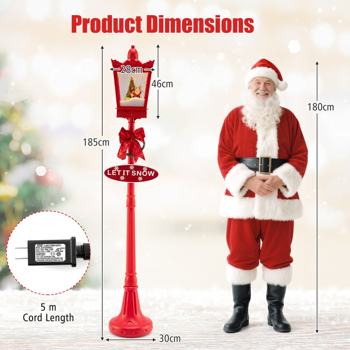 Livsk costway 185 cm hoge kerstlamp met warmwitte led verlichting en verlichte sneeuwballamp met navulbare voet 1 1